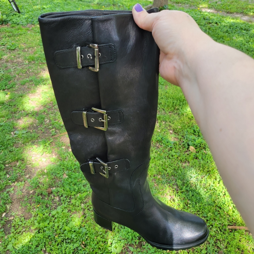Stuart Weitzman Cinchboot Womens 6.5 M Black Leather Buckles Riding Boot Knee Hi - Picture 13 of 14